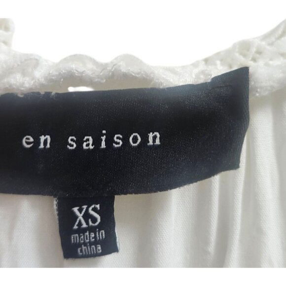 En Saison White Eyelet Midi Dress XS Boho Lace Peasant Summer Cottagecore Flowy - Picture 7 of 12